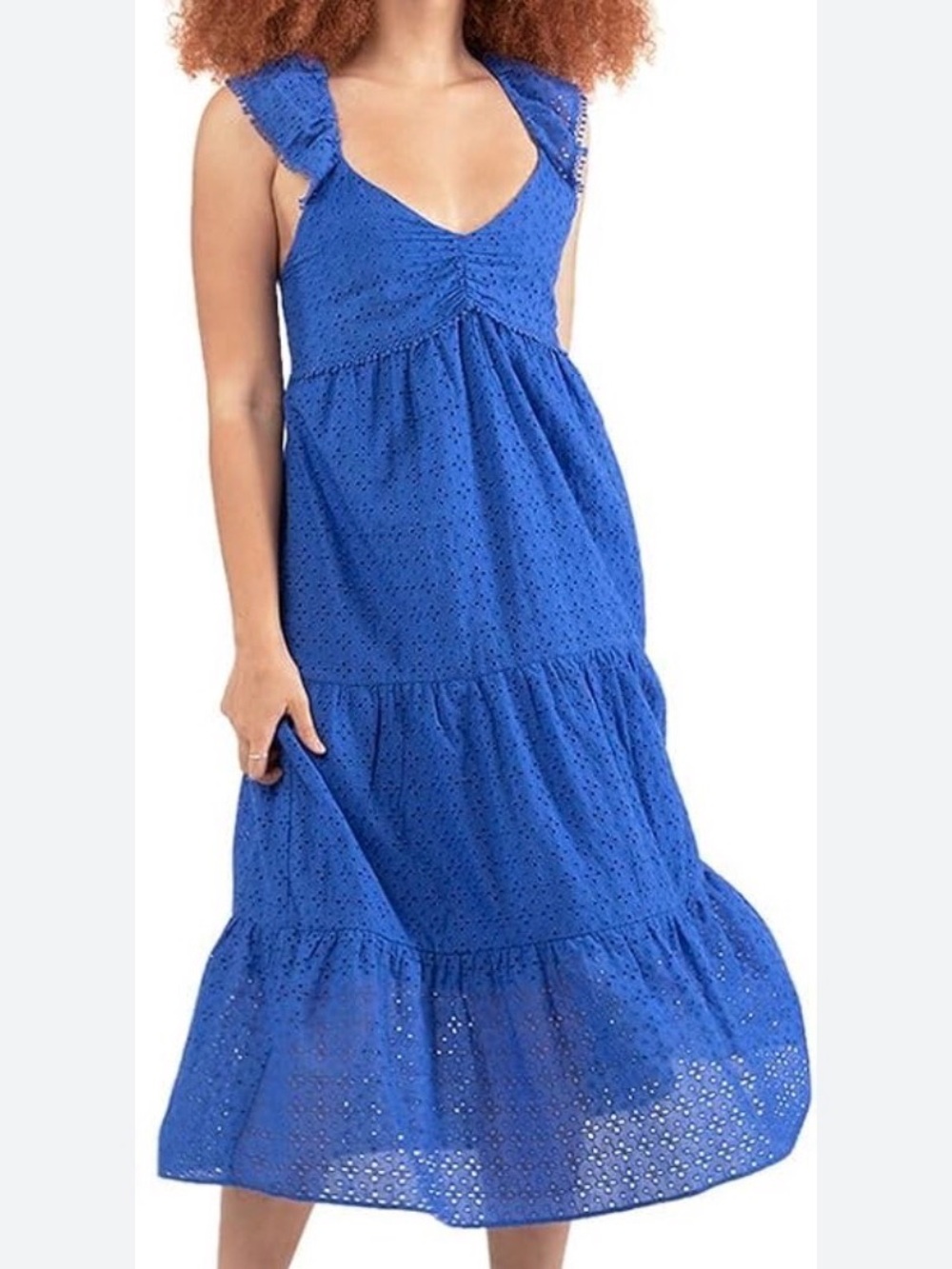 Black Tape Women's Cotton Tiered Eyelet Midi Dress